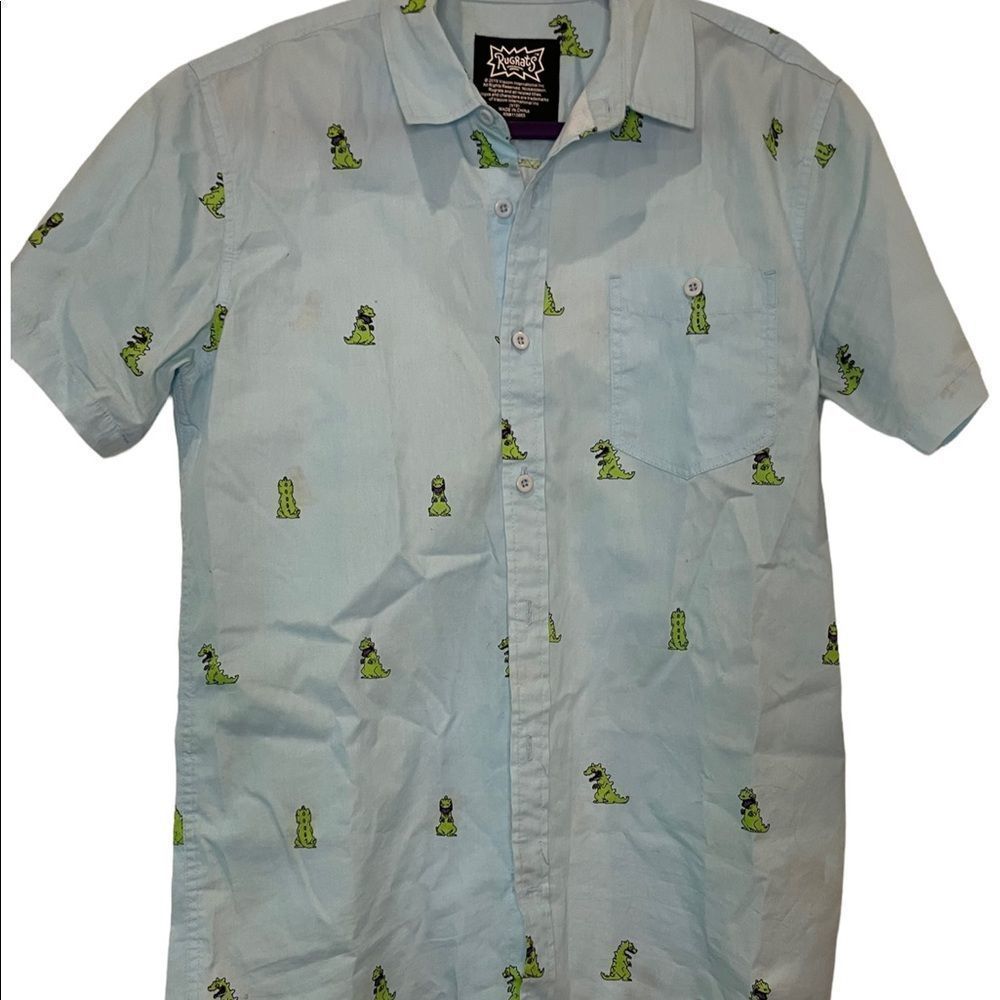 Rugrats Men's 90's  Reptar  Button Down Shirt -Medium